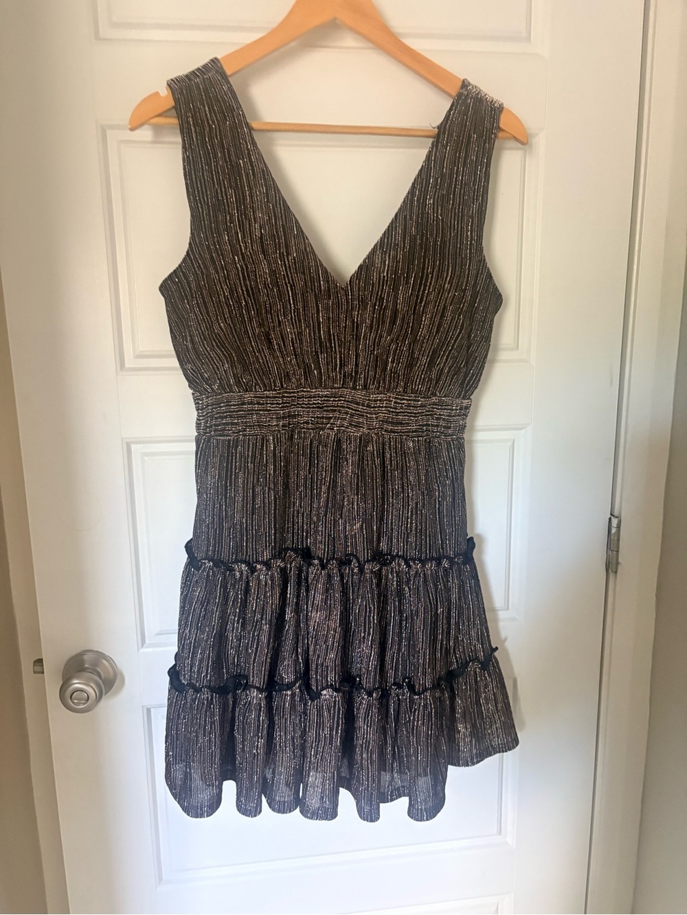 Tiered Metallic Mini Dress Dark Coquette Romantic Vintage inspired Ruffle Small - Picture 6 of 14
